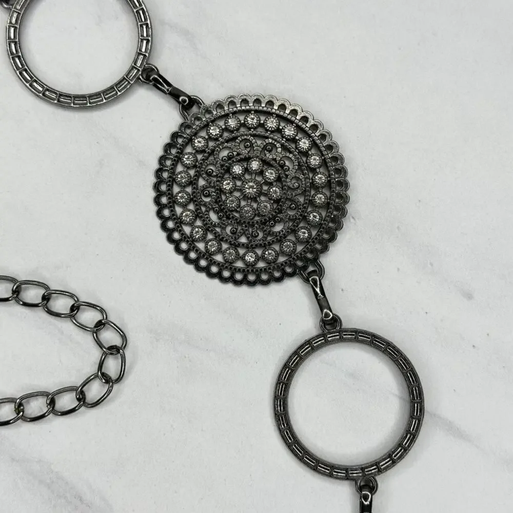 Rhinestone Black Metal Chain Link Belt One Size (OS) ✨